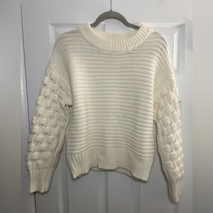Elodie Cream Knit Bubble Sleeve Sweater